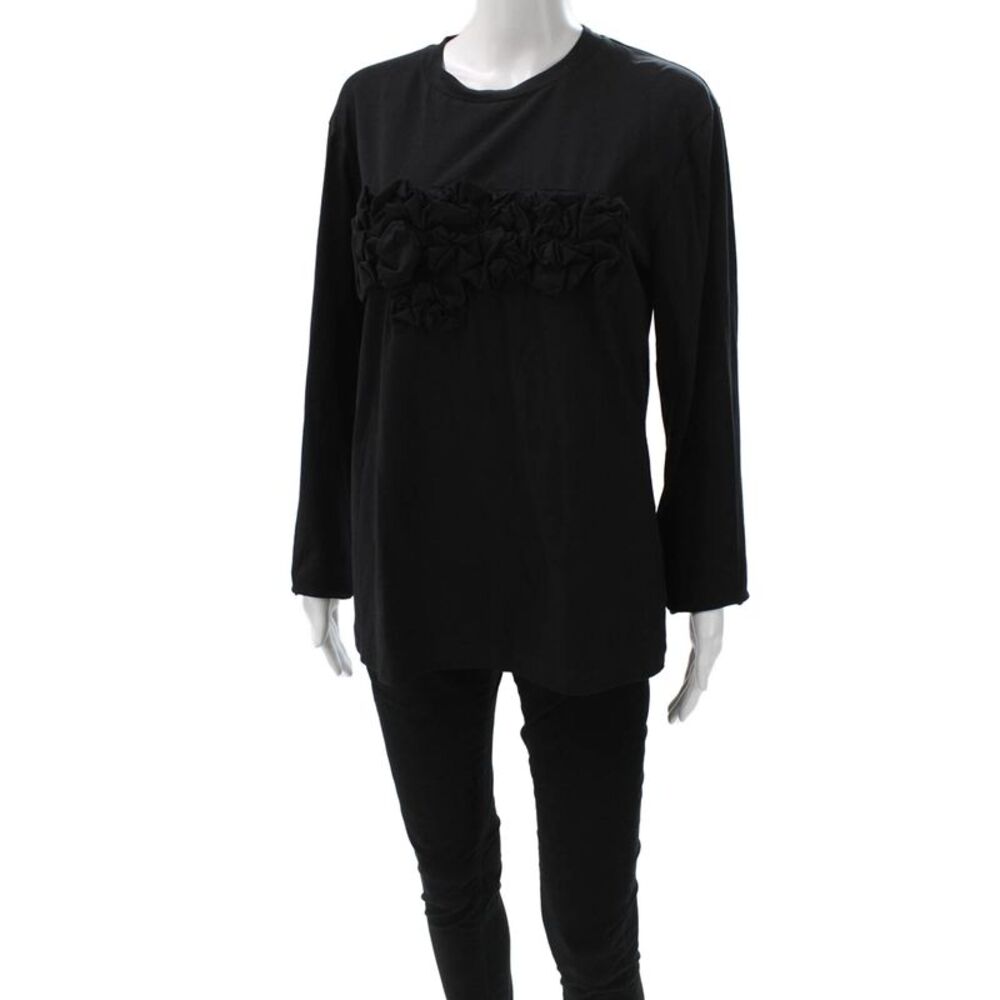 Meimeij Womens Tunic T-Shirt Black Long Sleeve Crew Neck Cotton Size 44